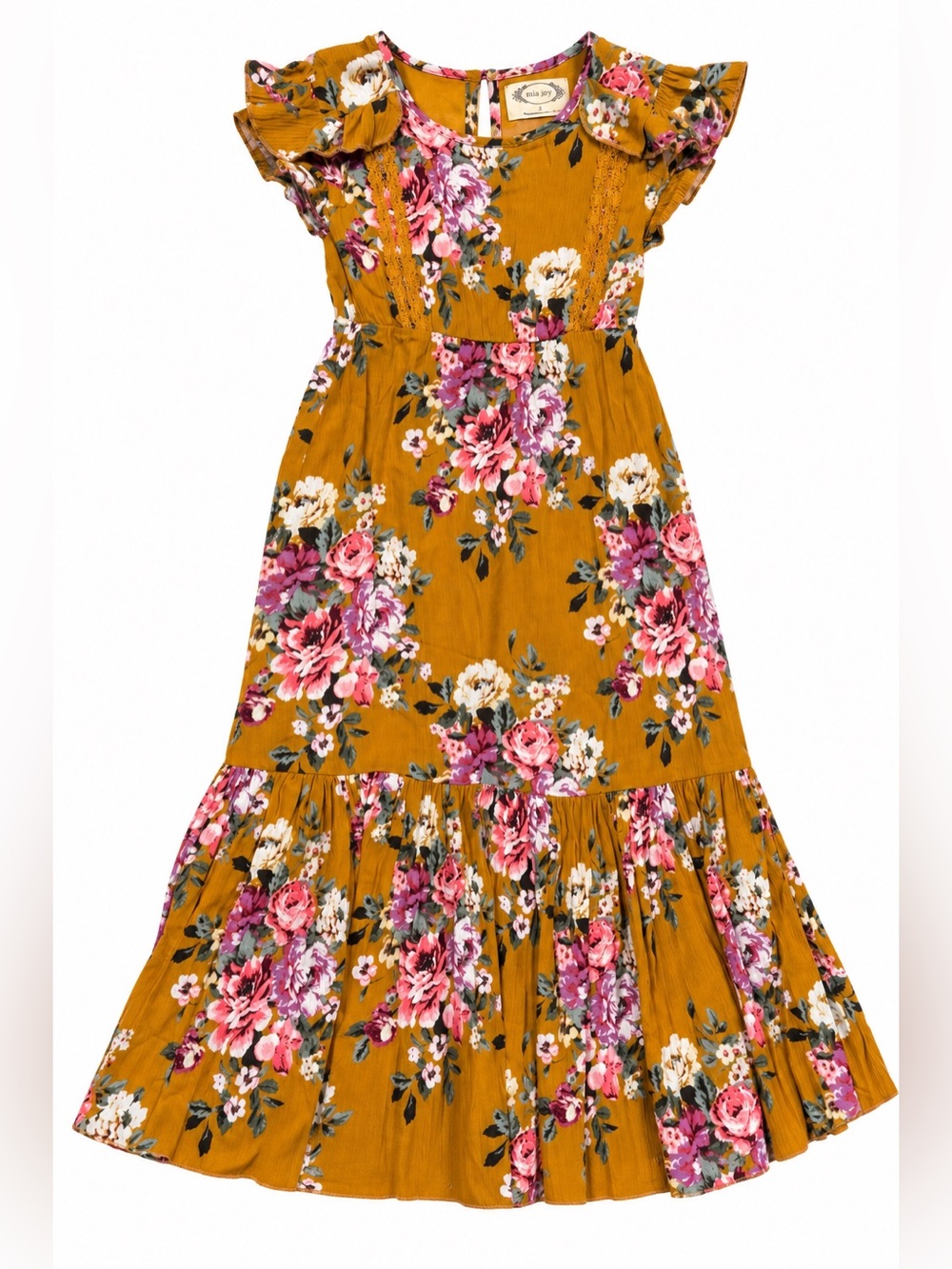 Mia Joy by Joyfolie Girls Size 4 Mustard Floral Boho Maxi Dress